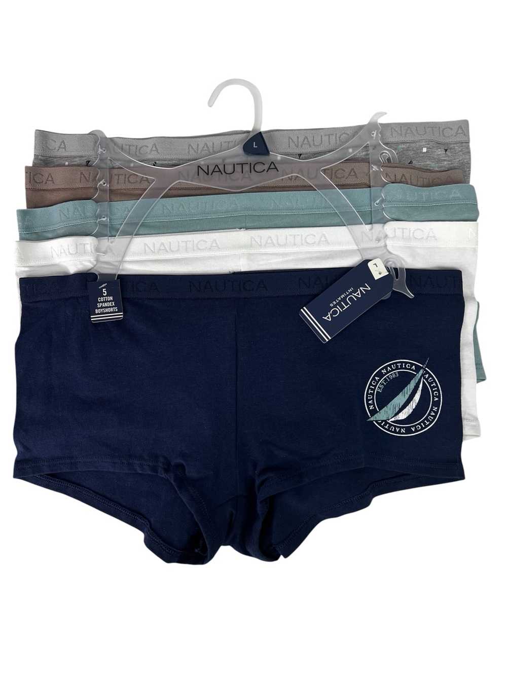 Nautica Women’s Panties Sz Large Lot/5 Boyshorts Tagless Multi Color